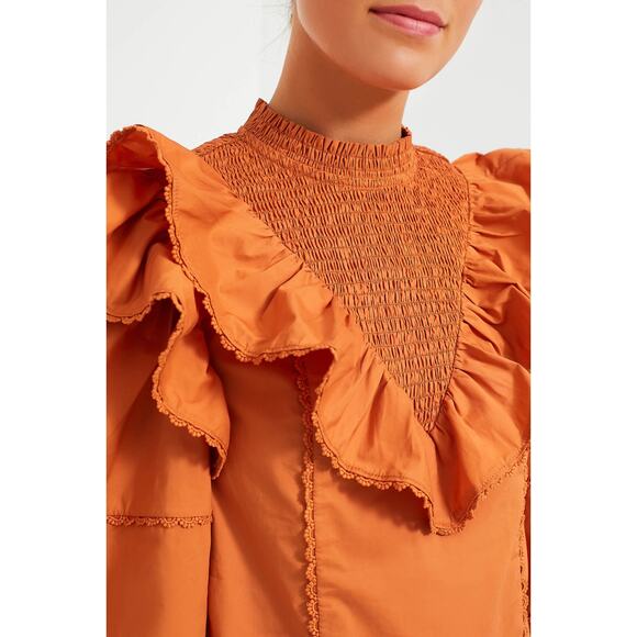 TUCKERNUCK Hyacinth House Persimmon Ruffle Parker Blouse NWT Size Large - Picture 7 of 11